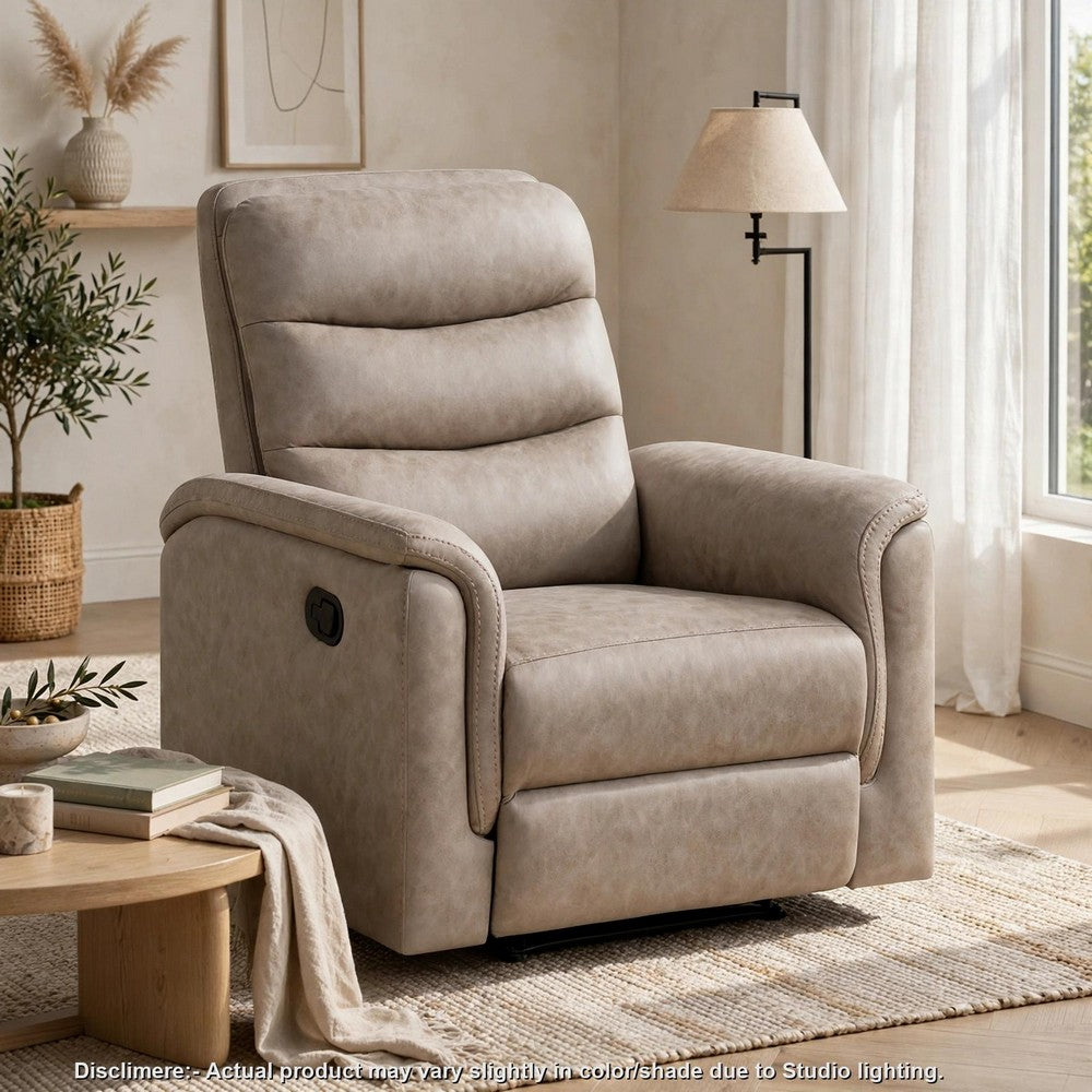 Meloni Reclining Chair with Pull-Hand Mechanism, Taupe Microfiber - BM355904
