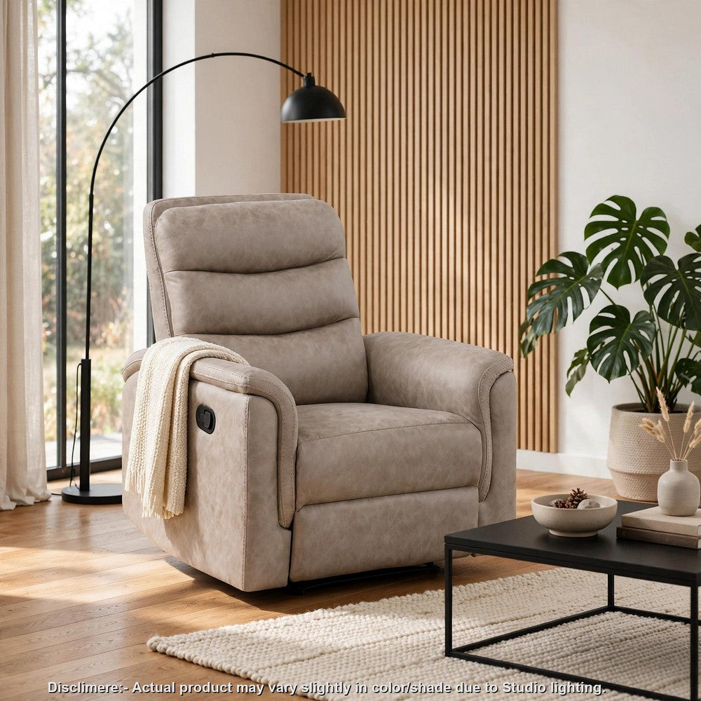Meloni Reclining Chair with Pull-Hand Mechanism, Taupe Microfiber - BM355904