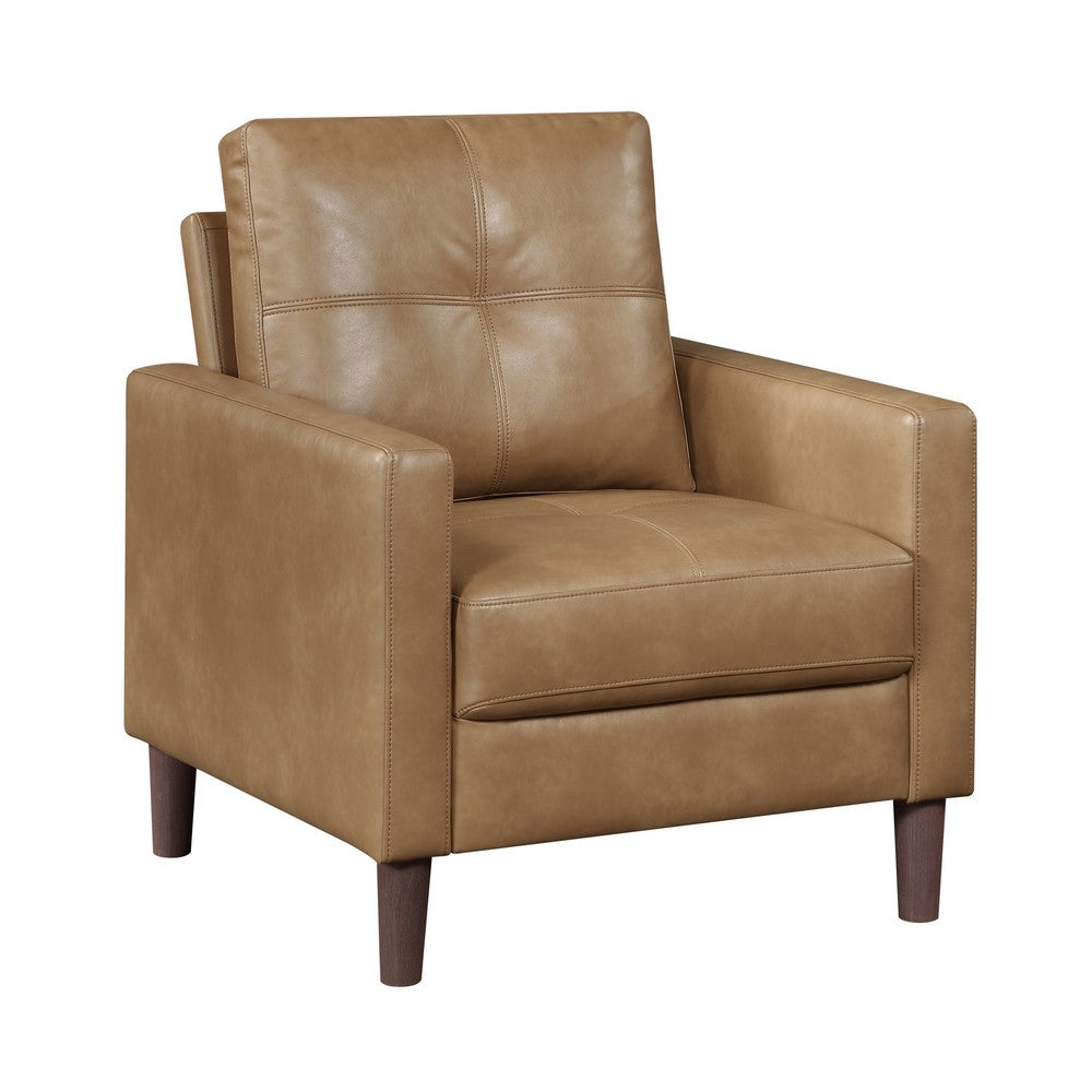 Xyna Accent Chair with Tufted Backrest, Solid Wood Legs, Brown Fabric - BM355925
