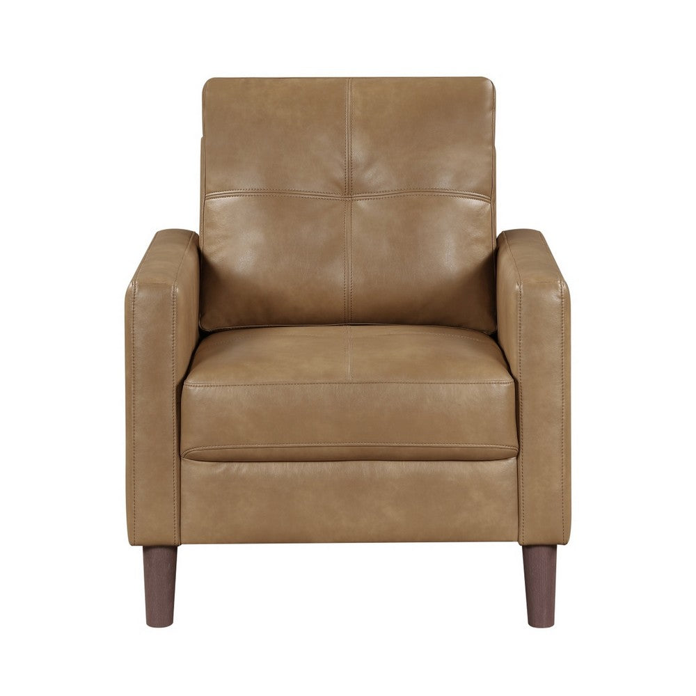 Xyna Accent Chair with Tufted Backrest, Solid Wood Legs, Brown Fabric - BM355925