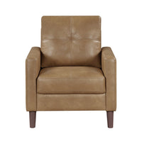 Xyna Accent Chair with Tufted Backrest, Solid Wood Legs, Brown Fabric - BM355925