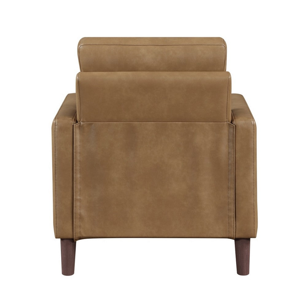 Xyna Accent Chair with Tufted Backrest, Solid Wood Legs, Brown Fabric - BM355925