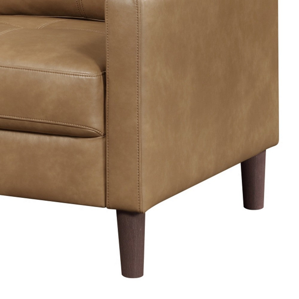 Xyna Accent Chair with Tufted Backrest, Solid Wood Legs, Brown Fabric - BM355925