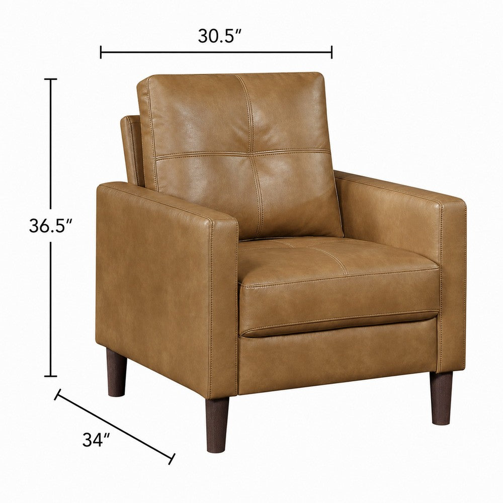 Xyna Accent Chair with Tufted Backrest, Solid Wood Legs, Brown Fabric - BM355925