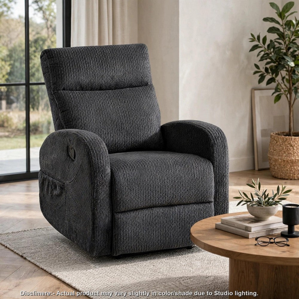 May Wall Hugger Reclining Chair, Storage Pocket, Dark Gray Microfiber - BM355926