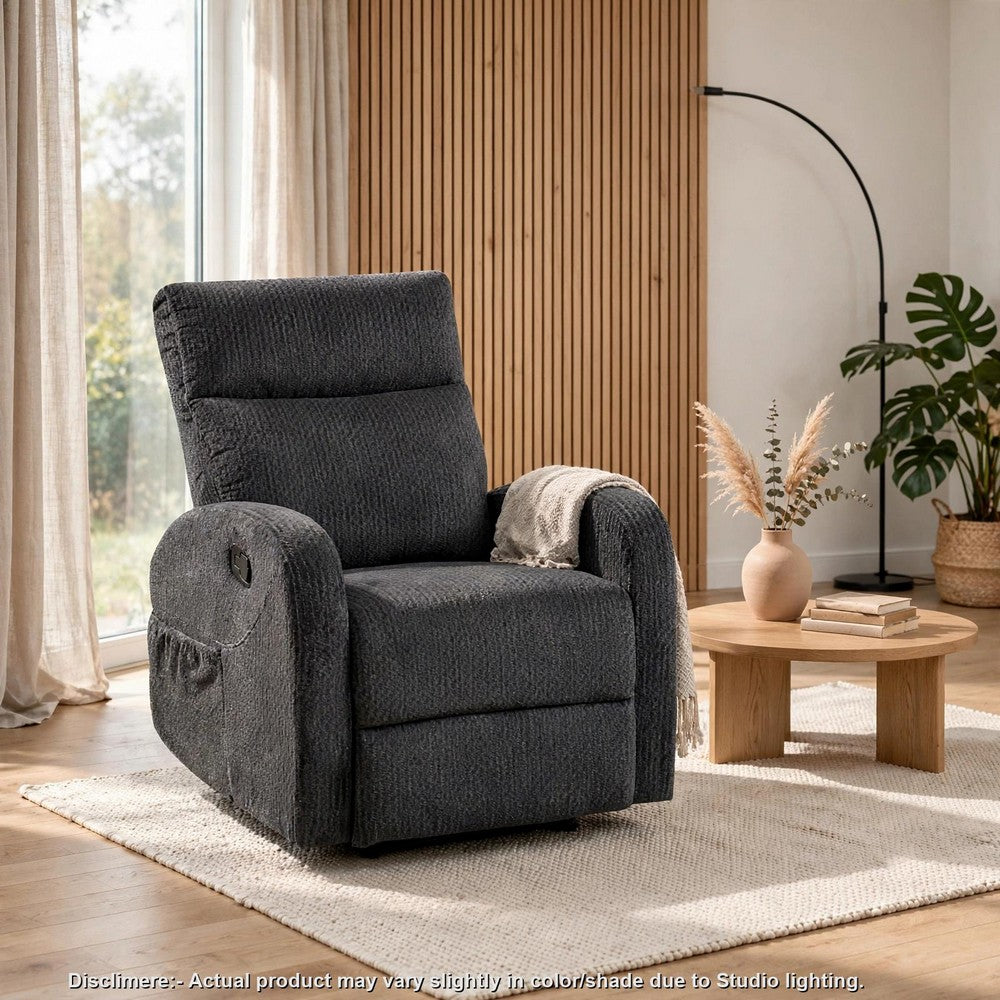 May Wall Hugger Reclining Chair, Storage Pocket, Dark Gray Microfiber - BM355926