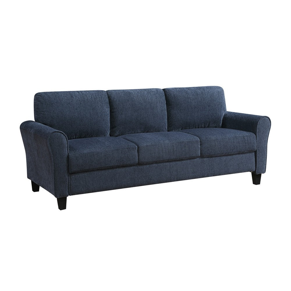Elon 3-Seater Sofa with Black Feet, Rolled Arms, Blue Chenille, 81 Inch - BM355930