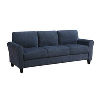 Elon 3-Seater Sofa with Black Feet, Rolled Arms, Blue Chenille, 81 Inch - BM355930