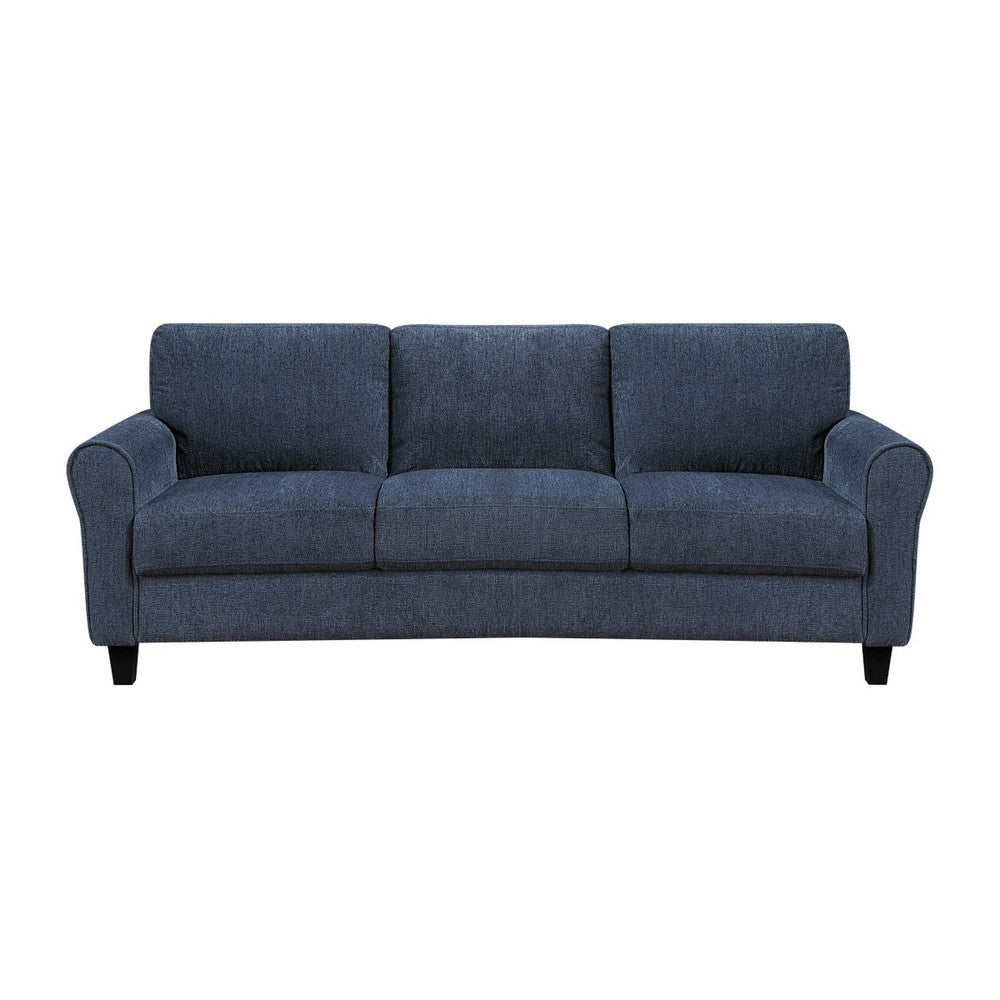 Elon 3-Seater Sofa with Black Feet, Rolled Arms, Blue Chenille, 81 Inch - BM355930