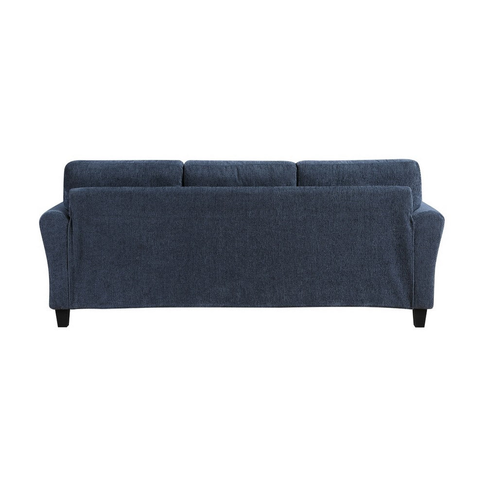 Elon 3-Seater Sofa with Black Feet, Rolled Arms, Blue Chenille, 81 Inch - BM355930