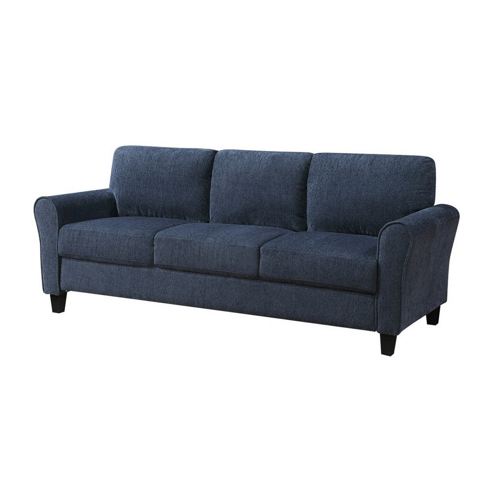 Elon 3-Seater Sofa with Black Feet, Rolled Arms, Blue Chenille, 81 Inch - BM355930