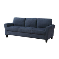 Elon 3-Seater Sofa with Black Feet, Rolled Arms, Blue Chenille, 81 Inch - BM355930