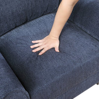 Elon 3-Seater Sofa with Black Feet, Rolled Arms, Blue Chenille, 81 Inch - BM355930