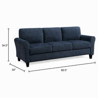 Elon 3-Seater Sofa with Black Feet, Rolled Arms, Blue Chenille, 81 Inch - BM355930