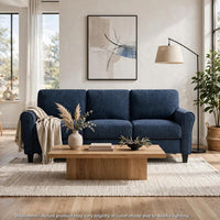 Elon 3-Seater Sofa with Black Feet, Rolled Arms, Blue Chenille, 81 Inch - BM355930