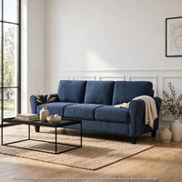 Elon 3-Seater Sofa with Black Feet, Rolled Arms, Blue Chenille, 81 Inch - BM355930