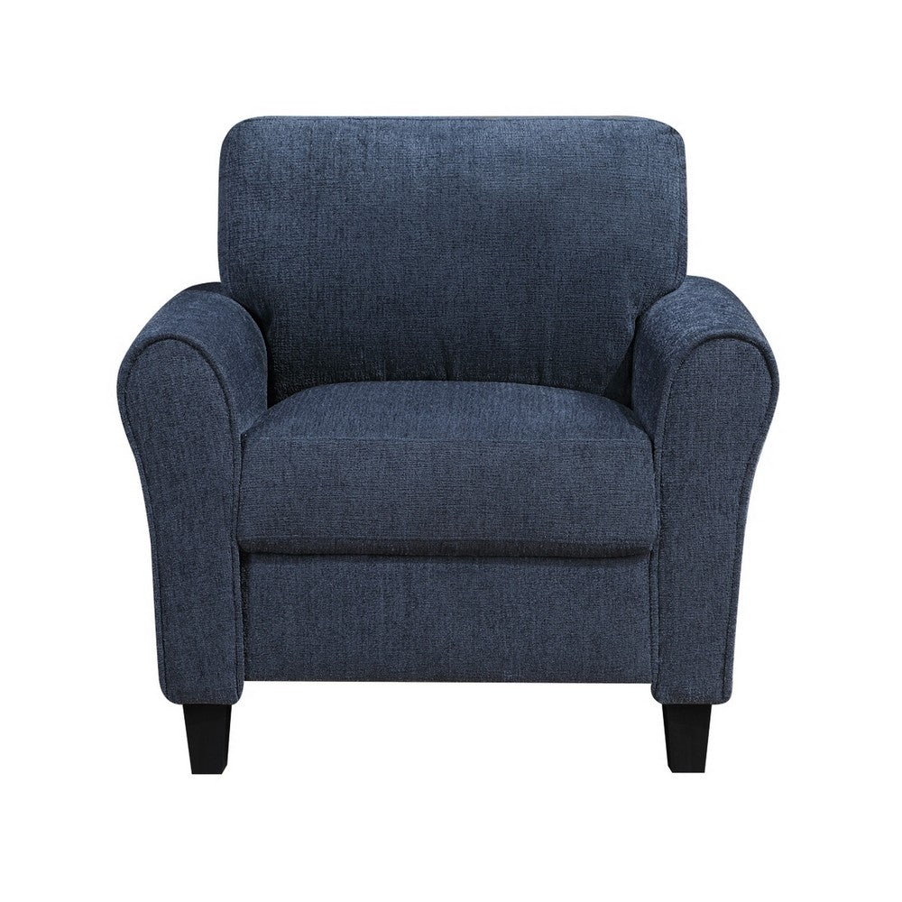Elon Club Chair with Black Feet, Rolled Arms Design, Blue Chenille - BM355931