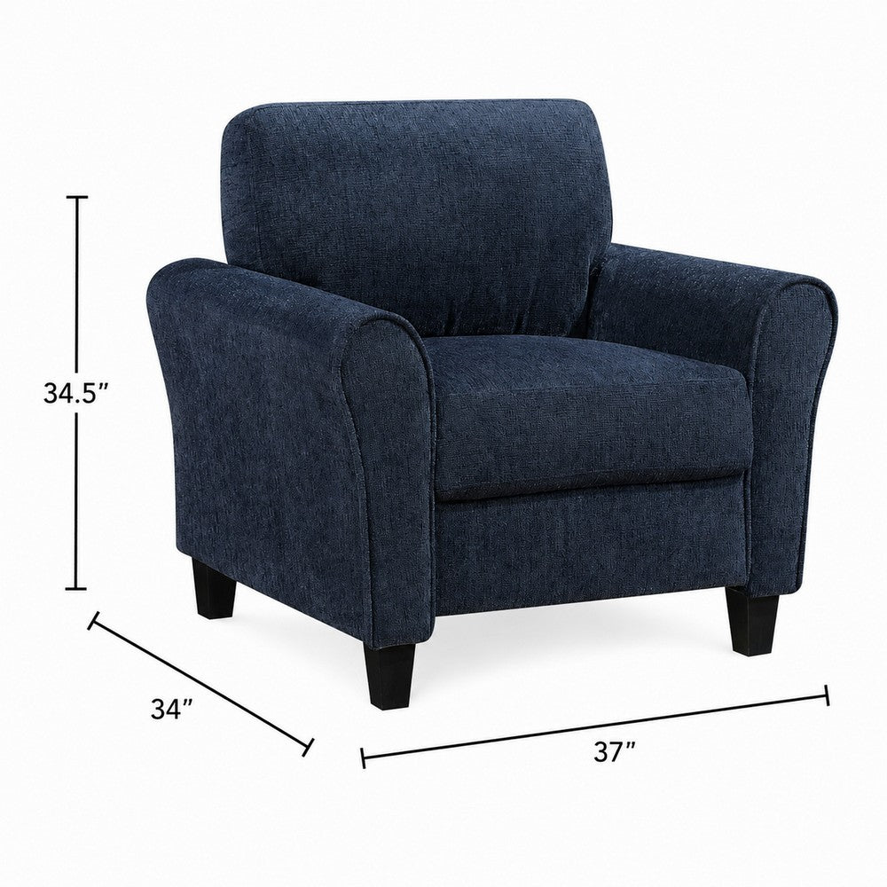 Elon Club Chair with Black Feet, Rolled Arms Design, Blue Chenille - BM355931
