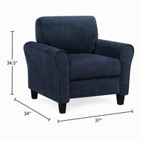 Elon Club Chair with Black Feet, Rolled Arms Design, Blue Chenille - BM355931