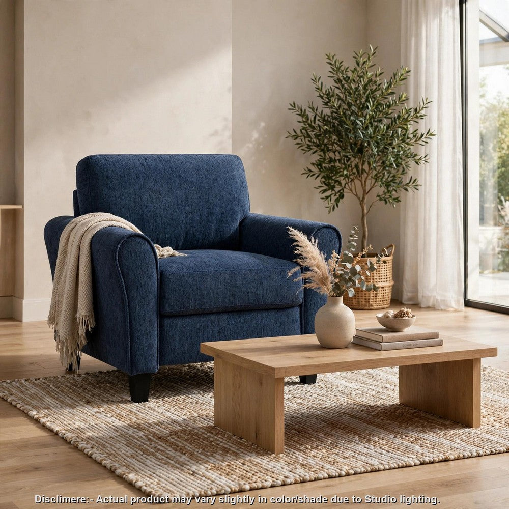 Elon Club Chair with Black Feet, Rolled Arms Design, Blue Chenille - BM355931