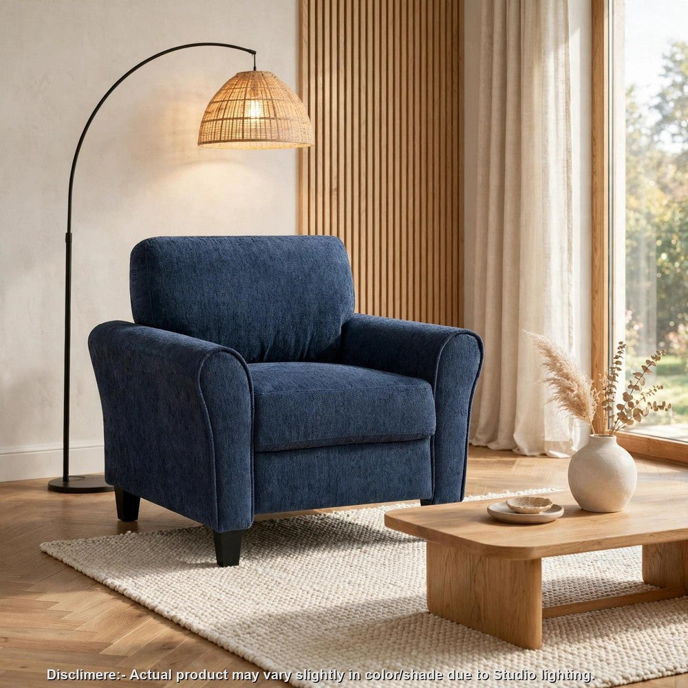 Elon Club Chair with Black Feet, Rolled Arms Design, Blue Chenille - BM355931