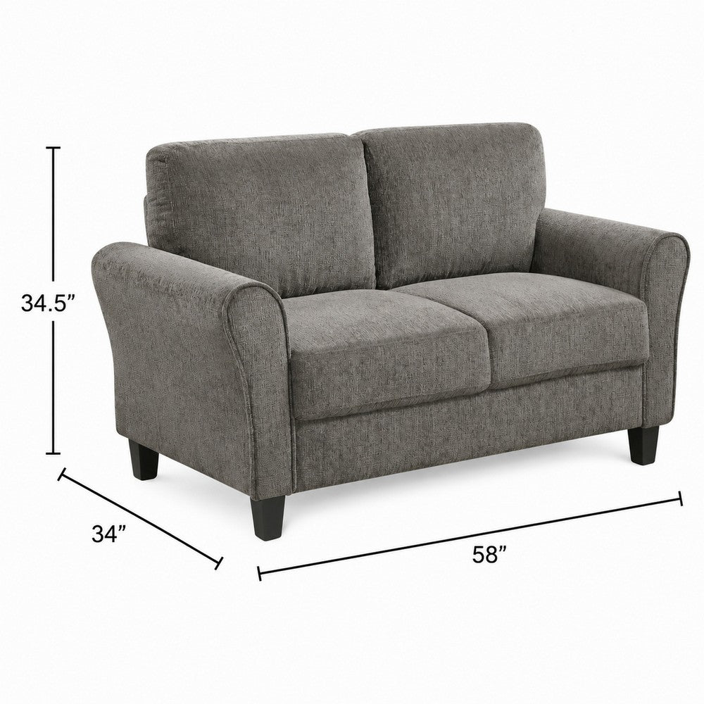Elon Loveseat with Black Feet, Rolled Arms, Brown Chenille, 58 Inch - BM355932