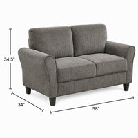 Elon Loveseat with Black Feet, Rolled Arms, Brown Chenille, 58 Inch - BM355932
