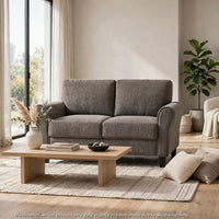 Elon Loveseat with Black Feet, Rolled Arms, Brown Chenille, 58 Inch - BM355932