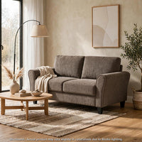 Elon Loveseat with Black Feet, Rolled Arms, Brown Chenille, 58 Inch - BM355932