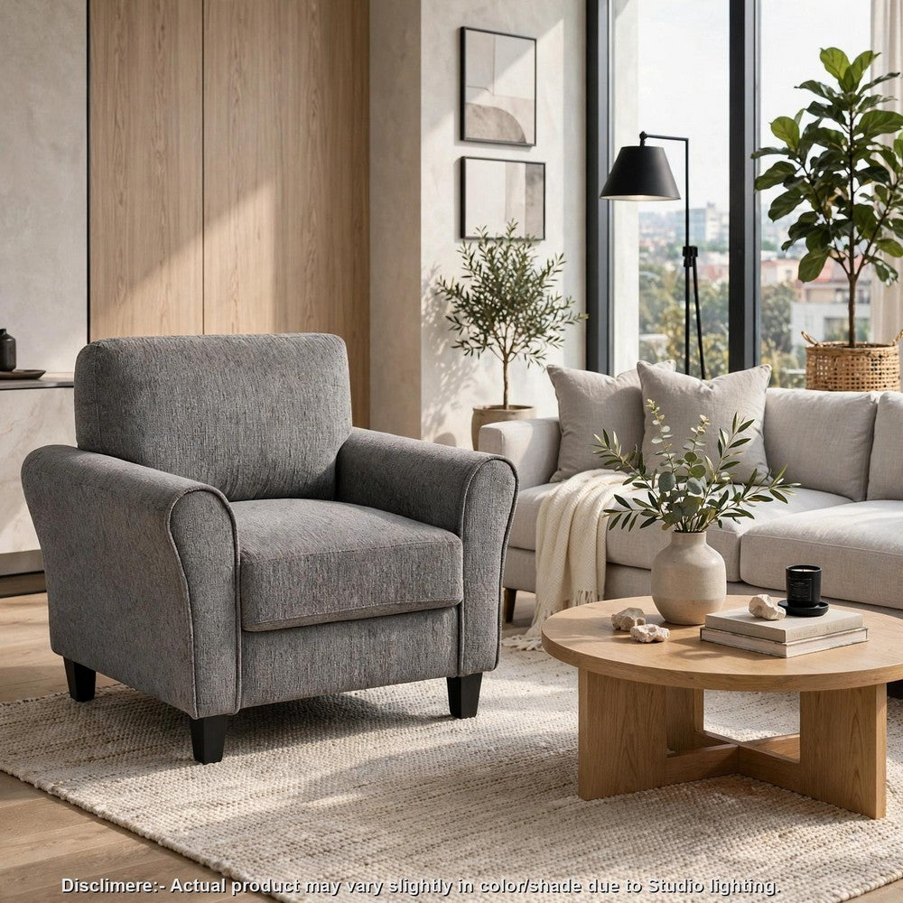 Elon Club Chair with Black Feet, Rolled Arms Design, Brown Chenille - BM355933