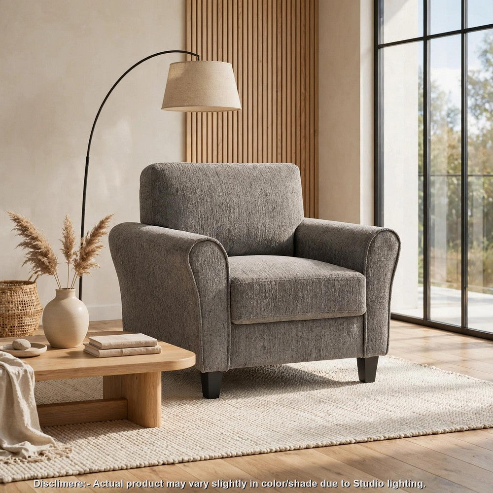 Elon Club Chair with Black Feet, Rolled Arms Design, Brown Chenille - BM355933