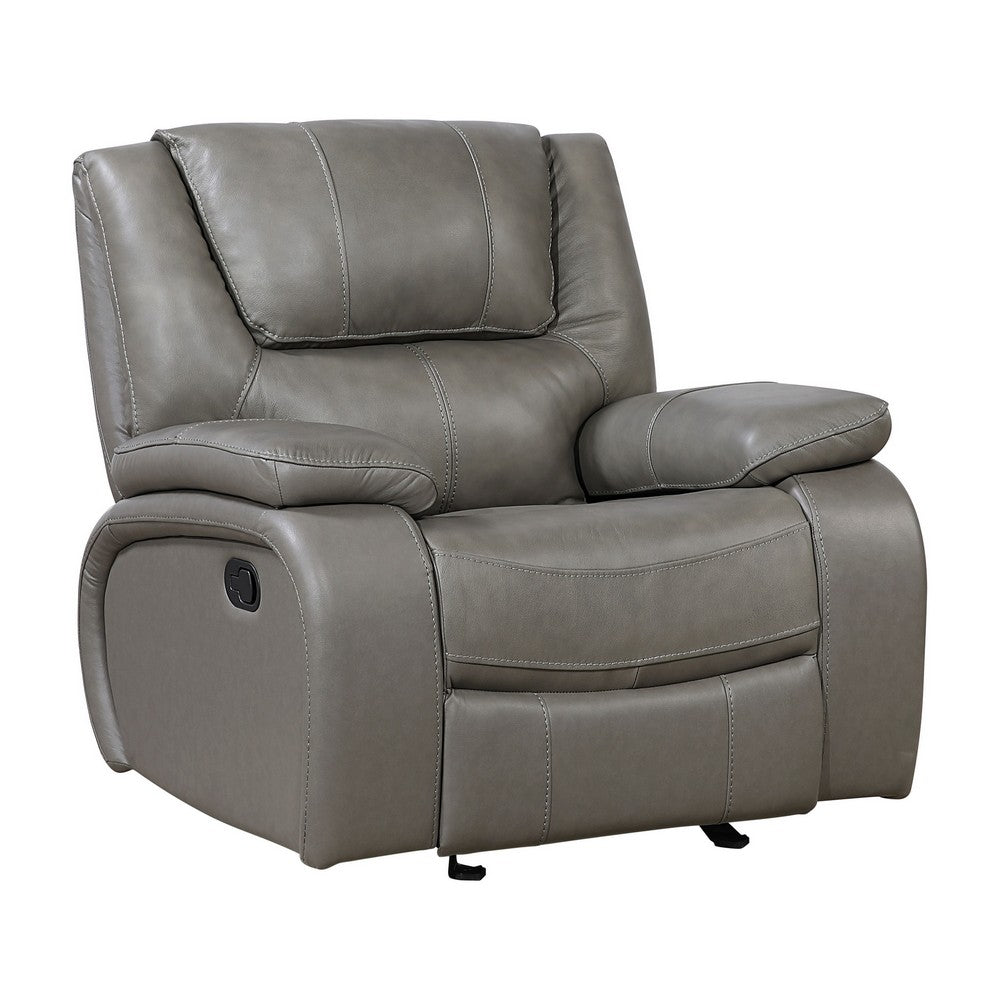 Licot Manual Glider Reclining Chair, Foam Fill  Gray Top Grain Leather - BM355938