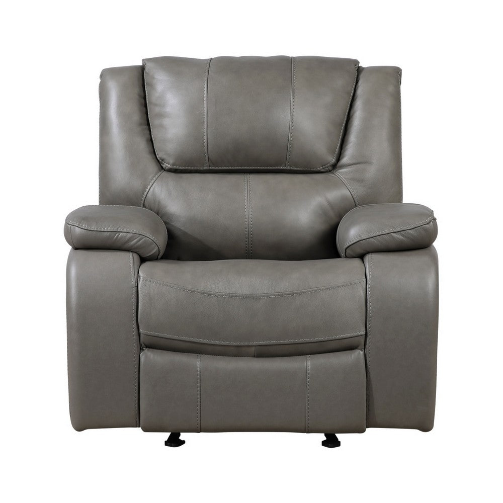 Licot Manual Glider Reclining Chair, Foam Fill  Gray Top Grain Leather - BM355938