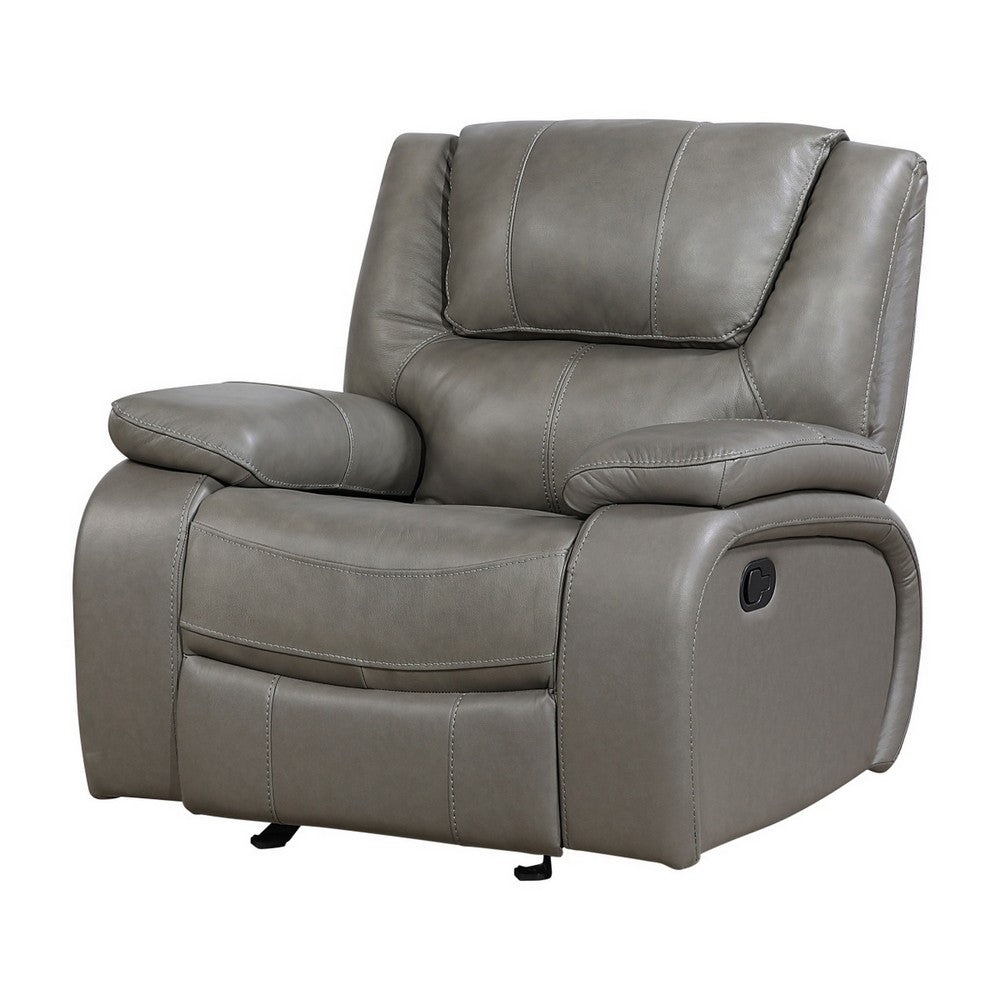 Licot Manual Glider Reclining Chair, Foam Fill  Gray Top Grain Leather - BM355938