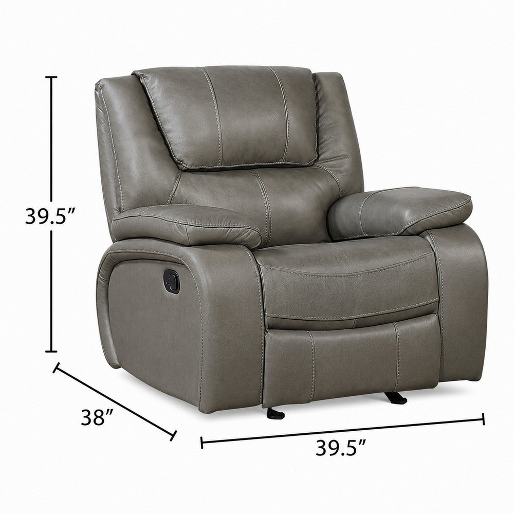 Licot Manual Glider Reclining Chair, Foam Fill  Gray Top Grain Leather - BM355938