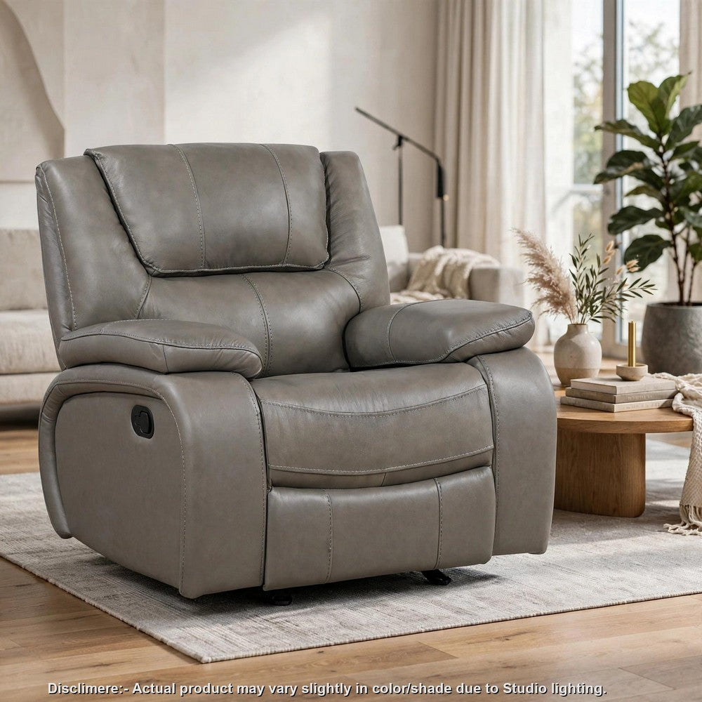 Licot Manual Glider Reclining Chair, Foam Fill  Gray Top Grain Leather - BM355938