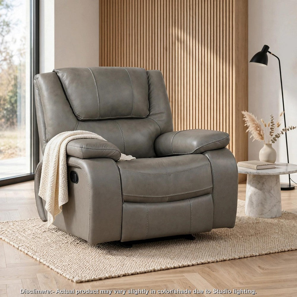 Licot Manual Glider Reclining Chair, Foam Fill  Gray Top Grain Leather - BM355938