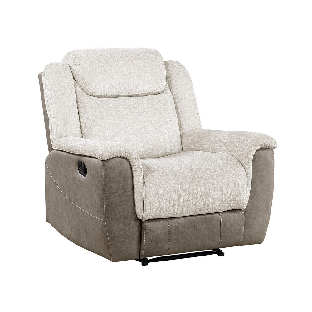 Feo Manual Reclining Chair, Foam Fill Beige Chenille and Taupe Microfiber - BM355939