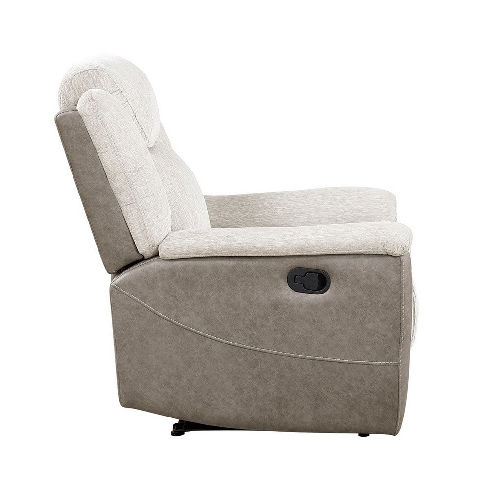 Feo Manual Reclining Chair, Foam Fill Beige Chenille and Taupe Microfiber - BM355939