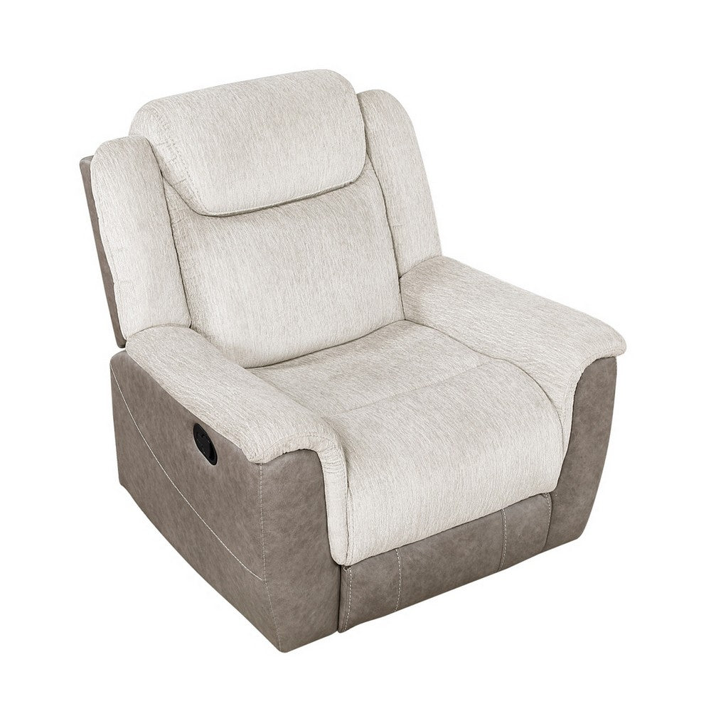 Feo Manual Reclining Chair, Foam Fill Beige Chenille and Taupe Microfiber - BM355939