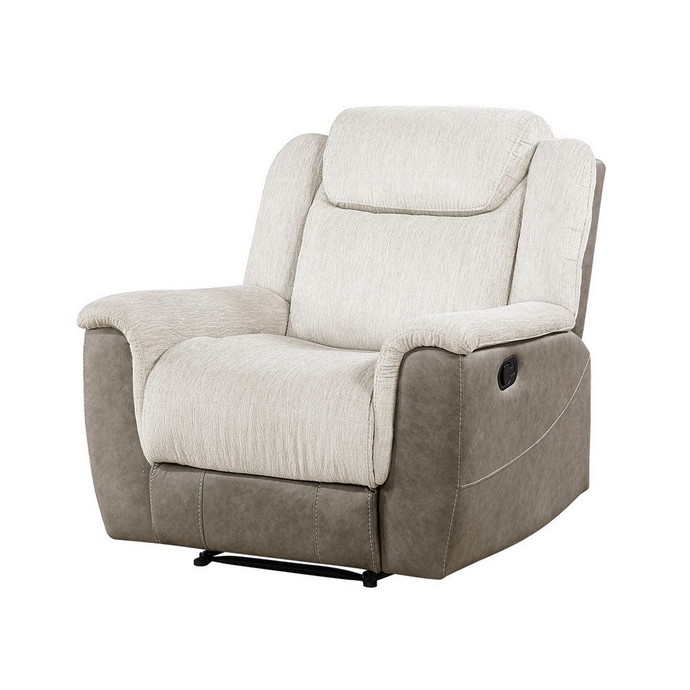 Feo Manual Reclining Chair, Foam Fill Beige Chenille and Taupe Microfiber - BM355939