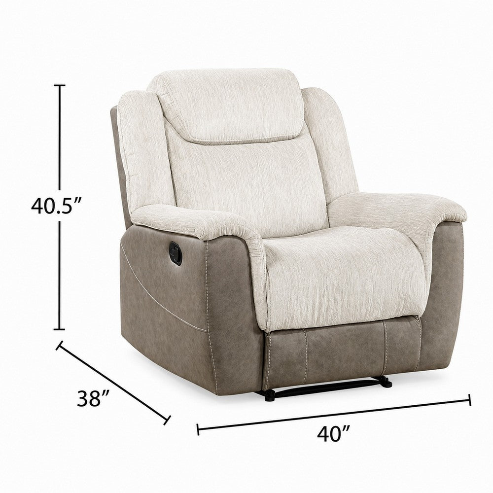 Feo Manual Reclining Chair, Foam Fill Beige Chenille and Taupe Microfiber - BM355939