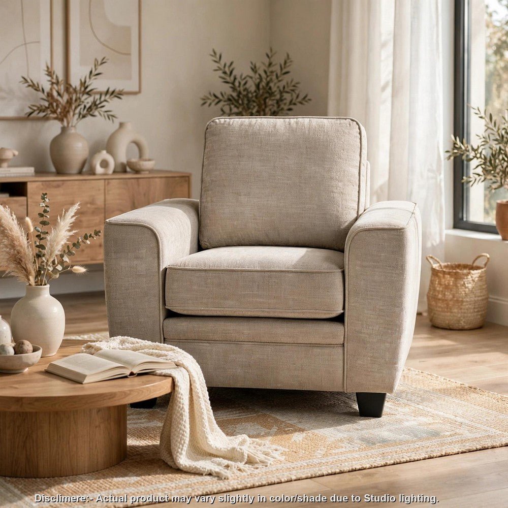 Zoya Accent Chair, Track Arms, Foam Fill Box Cushions, Taupe Chenille - BM355943