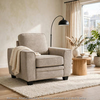 Zoya Accent Chair, Track Arms, Foam Fill Box Cushions, Taupe Chenille - BM355943
