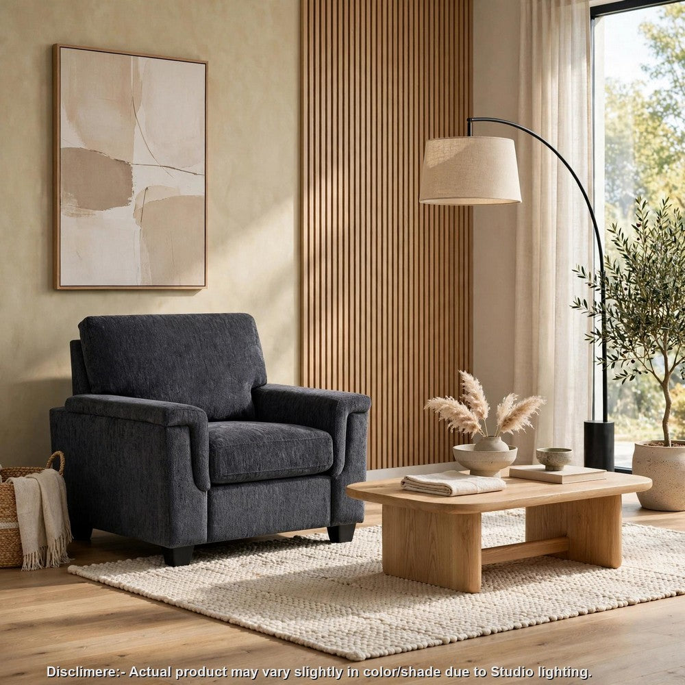 Deva Accent Chair, Contoured Arms, Foam Cushions, Dark Gray Chenille - BM355946