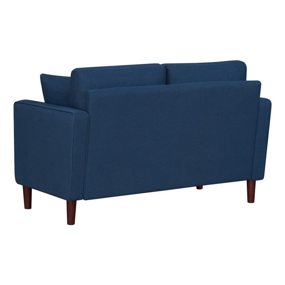Yera Loveseat w 2 Pillows, Tufted Blue Fabric, Cherry Brown Wood, 52 Inch - BM355951