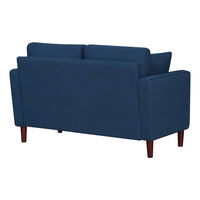 Yera Loveseat w 2 Pillows, Tufted Blue Fabric, Cherry Brown Wood, 52 Inch - BM355951