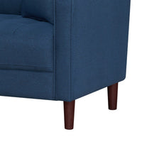 Yera Loveseat w 2 Pillows, Tufted Blue Fabric, Cherry Brown Wood, 52 Inch - BM355951