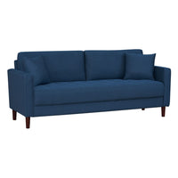 Yera Sofa w 2 Pillows,  Tufted Blue Fabric, Cherry Brown Wood, 77 Inch - BM355952