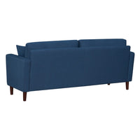 Yera Sofa w 2 Pillows,  Tufted Blue Fabric, Cherry Brown Wood, 77 Inch - BM355952